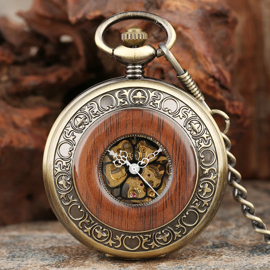 Bronze Charm Red Wood Pocket Watch