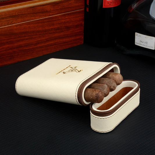 White Leather Cigar Case - 60 ring guage, 6 inch